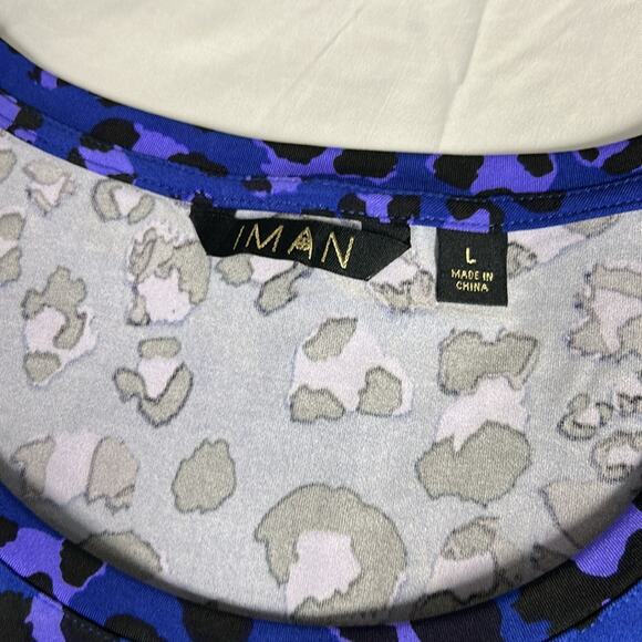 Iman Global Chic Purple Leopard Print Stretchy Womens Long Sleeve Top Size Large - Picture 4 of 7